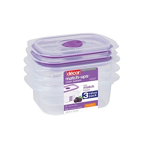 DECOR / Набор контейнеров пищевых PREMIUM MATCH UPS REALSEAL с клапаном 500мл 3шт (101071)