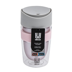 DECOR / Термокружка TRAVEL CUP с двойными стенками тритан, нержавеющая сталь 370мл, розовый (101174)