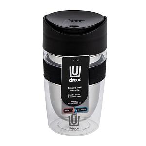 DECOR / Термокружка TRAVEL CUP с двойными стенками тритан, нержавеющая сталь 370мл, черный (101176)