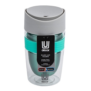 DECOR / Термокружка TRAVEL CUP с двойными стенками тритан, нержавеющая сталь 370мл, мятный (101175)