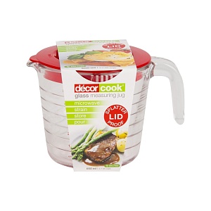 DECOR / Кувшин мерный с крышкой пищевой PREMIUM COOK GLASS из боросиликатного стекла 650мл (101092)