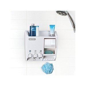 BETTER LIVING / Диспенсер ULTI-MATE для жидкого мыла, геля, шампуня трехкамерный с полочкой, мыльницей и крючками (101031) 