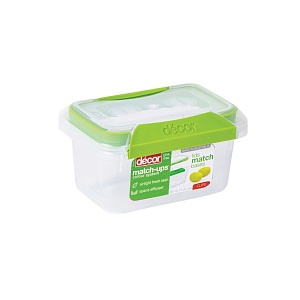 DECOR / Контейнер пищевой PREMIUM MATCH-UPS CLIPS прямоугольный зеленый 350мл (101040)