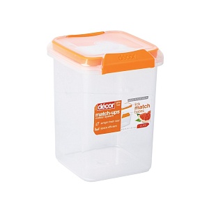 DECOR / Контейнер пищевой PREMIUM MATCH-UPS CLIPS высокий квадратный оранжевый 975мл (101054)