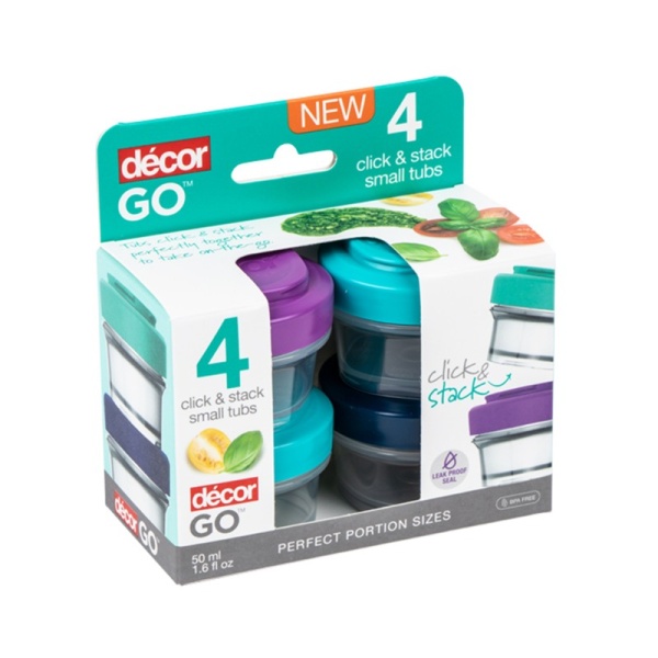 DECOR / Контейнер пищевой PREMIUM GO SNACK TUB модульный круглый с завинчивающейся крышкой 50мл 4шт (101082)