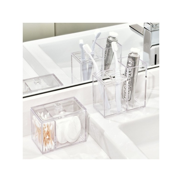 InterDesign / Органайзер с крышкой для ванных принадлежностей прямоугольный двойной Clarity прозрачный пластик (100827)