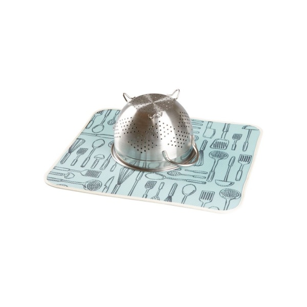 InterDesign / Коврик для сушки посуды iDry микрофибра голубой 45х40см (100888)