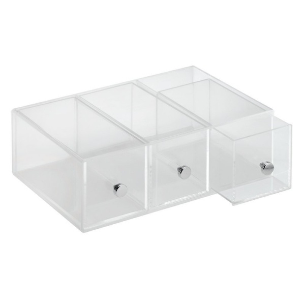 InterDesign / Узкий органайзер с 3 выдвижными ящиками Clarity (100042)