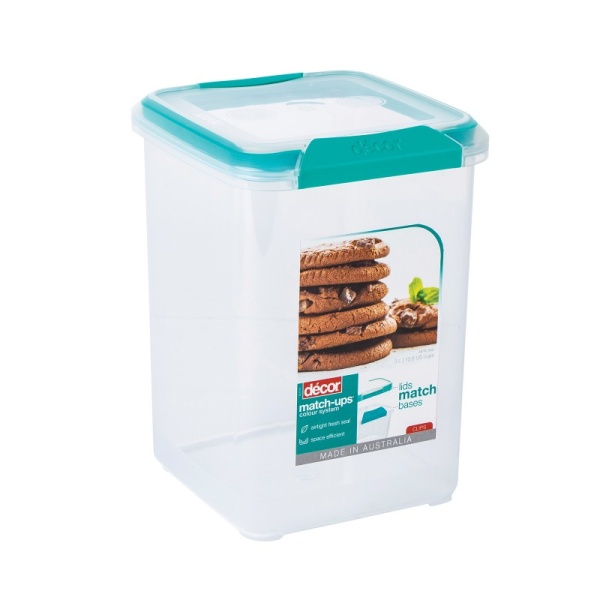 DECOR / Контейнер пищевой PREMIUM MATCH-UPS CLIPS высокий квадратный бирюзовый 3л (101053)