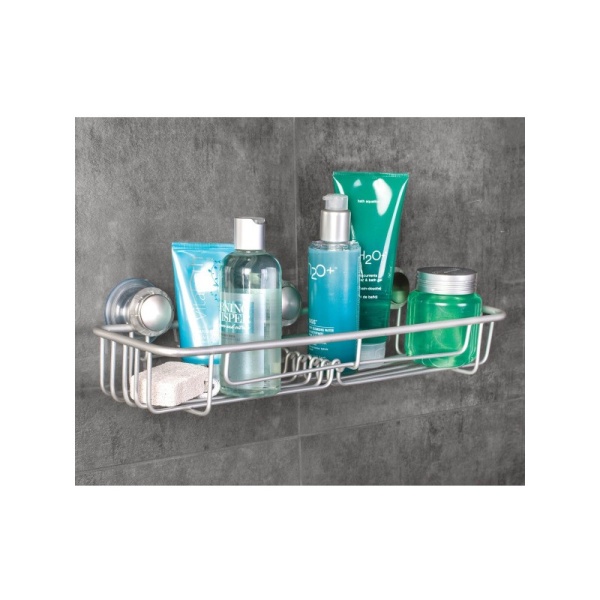 InterDesign / Полка для ванной комнаты длинная Metro на присосках стальная (100837)