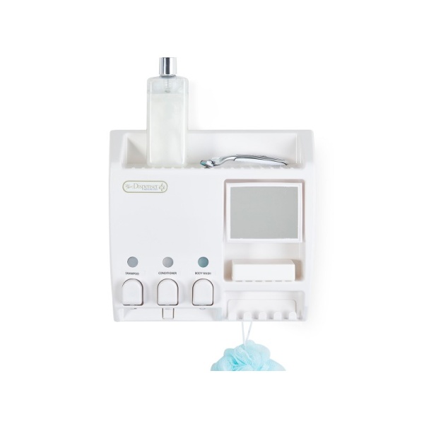 BETTER LIVING / Диспенсер ULTI-MATE для жидкого мыла, геля, шампуня трехкамерный с полочкой, мыльницей и крючками (101031) 