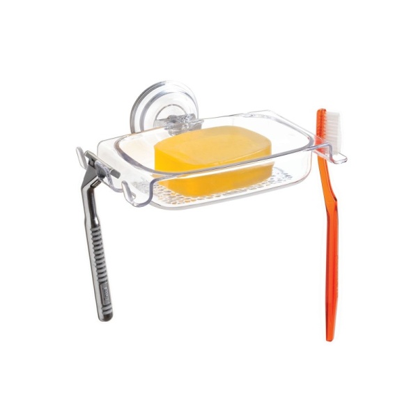 InterDesign / Мыльница с держателем для мыла, зубных щеток и бритв Rain на присоске пластиковая (100878)