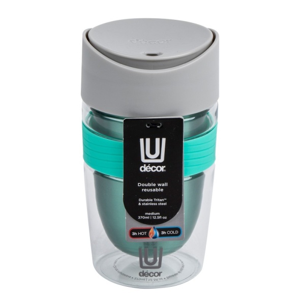 DECOR / Термокружка TRAVEL CUP с двойными стенками тритан, нержавеющая сталь 370мл, мятный (101175)