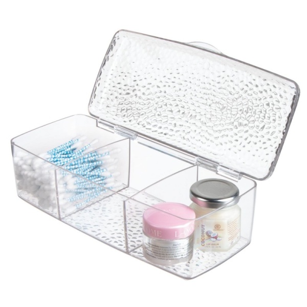 InterDesign / Органайзер с тремя отсеками для хранения ватных шариков,дисков,палочек \"Rain\" (100635)