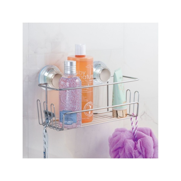 InterDesign / Полка для ванной комнаты Turn-N-Lock на присосках стальная (100833)