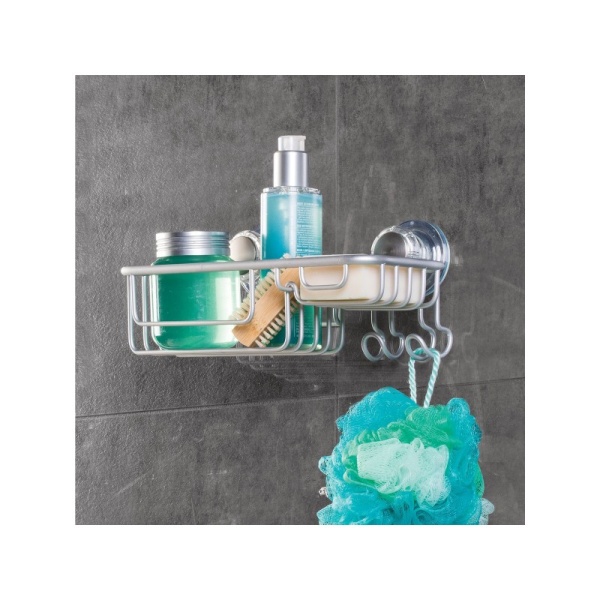 InterDesign / Полка для ванной комнаты с мыльницей Metro на присосках стальная (100835)