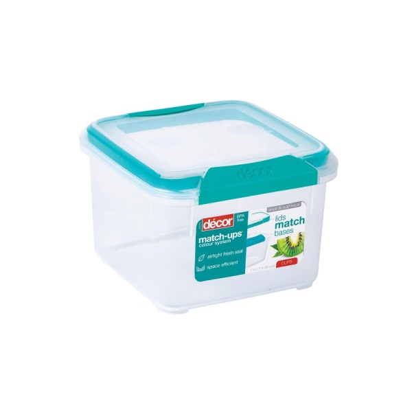 DECOR / Контейнер пищевой PREMIUM MATCH-UPS CLIPS квадратный бирюзовый 1.4л (101052)
