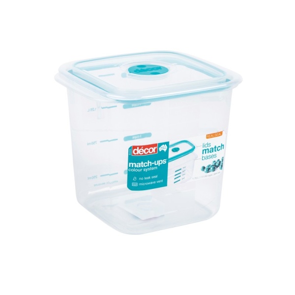 DECOR / Контейнер пищевой PREMIUM MATCH UPS REALSEAL с клапаном квадратный бирюзовый 1.75л (101069)
