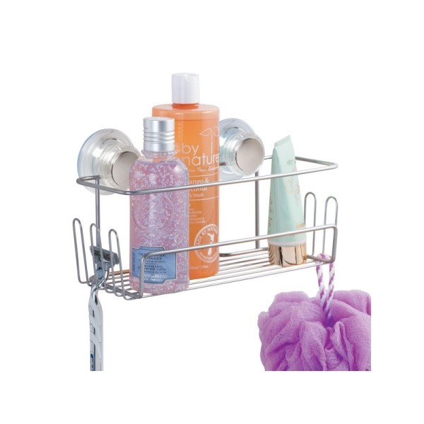 InterDesign / Полка для ванной комнаты Turn-N-Lock на присосках стальная (100833)