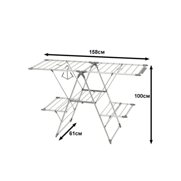 InterDesign / Сушилка для белья Brezio горизонтальная раскладная многоуровневая стальная (100875)