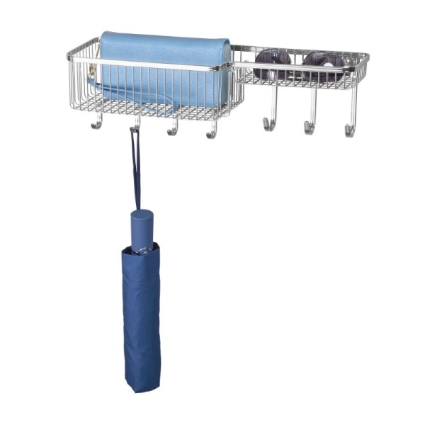 InterDesign / Органайзер настенный York Lyra с корзиной и крючками стальной (101254)